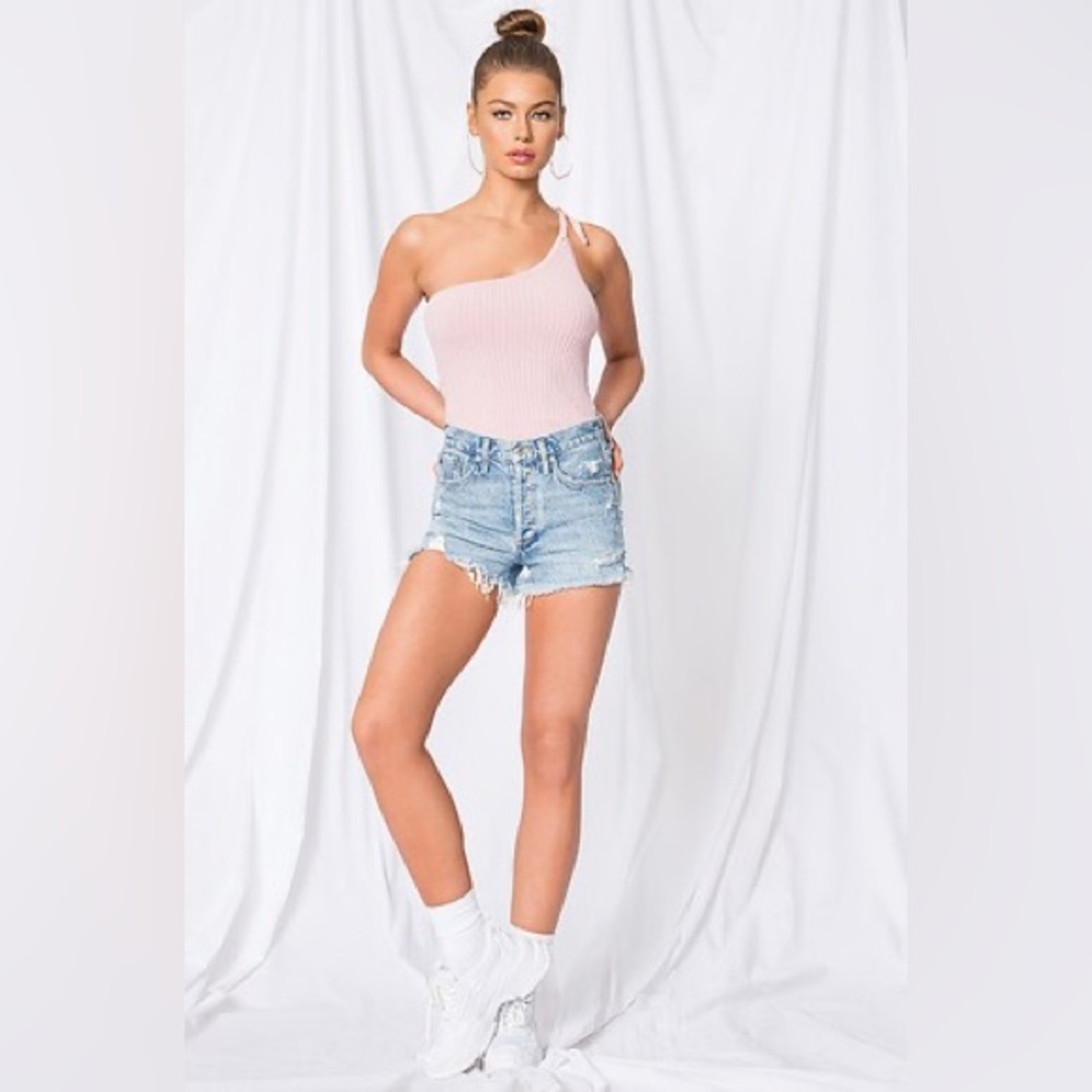 Superdown Lainey One Shoulder Ribbed Top In Dusty Rose - Picture 4 of 9
